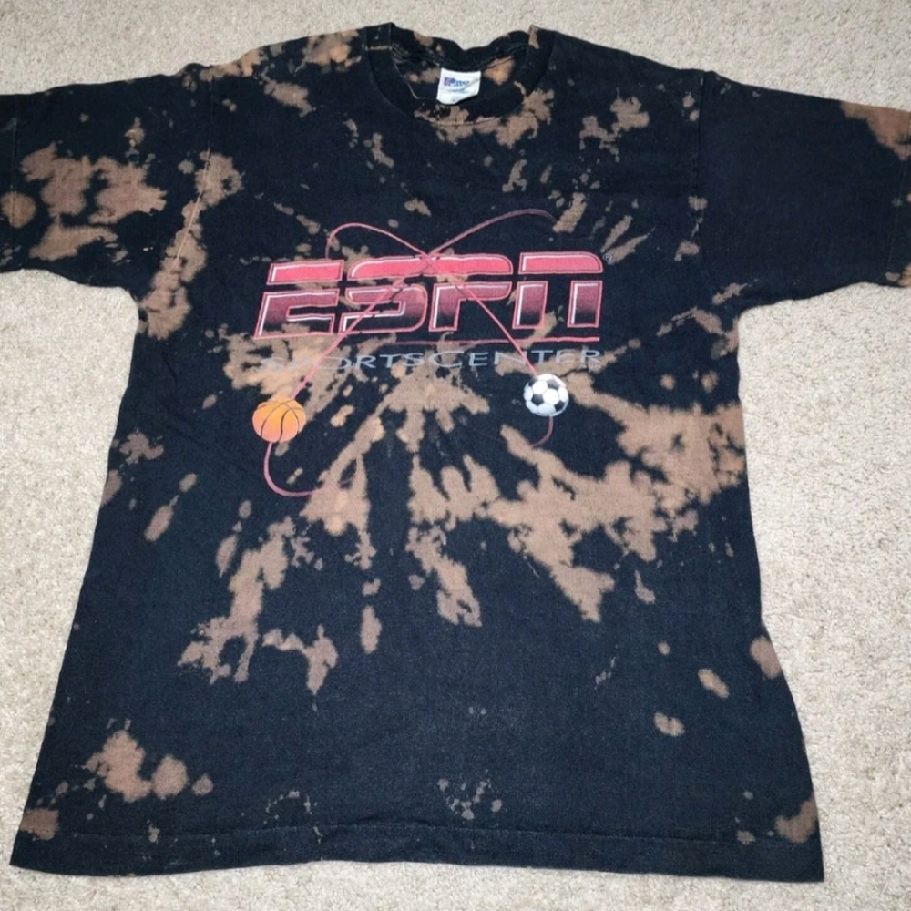 Size L - Men's Vintage ESPN Sports Center Brown Tie Dye T Shirt Single Stitch